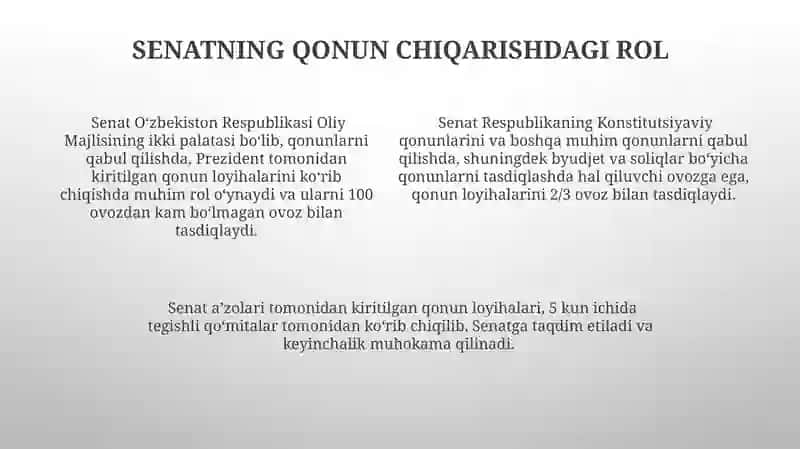 O'zbekiston respublikasi Konstitutsiyasi. Senat to'g'risida 4