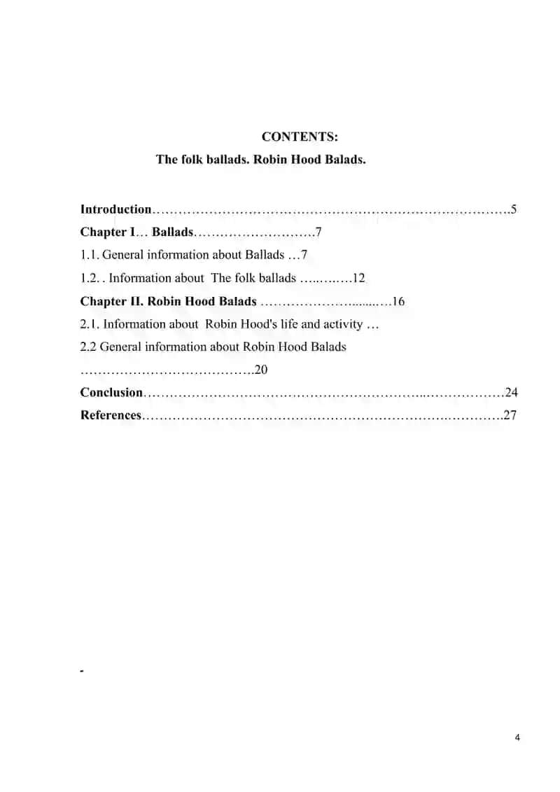 Course work theme:Roben Hood Ballads. 4