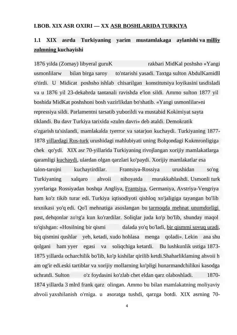 XIX ASR OXIRI — XX ASR BOSHLARIDA TURKIYA 4