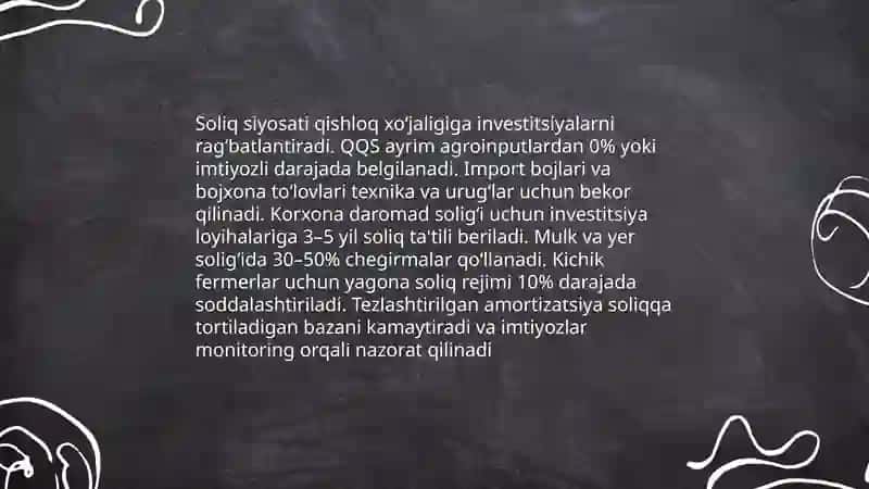 Agrar sohani rivojlantirishning iqtisodiy siyosati 4