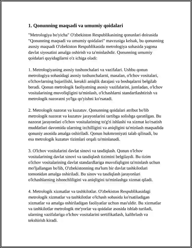 "METROLOGIYA BOYICHA " O`ZBEKISTON RESPUBLIKASININGQONUNI" 4