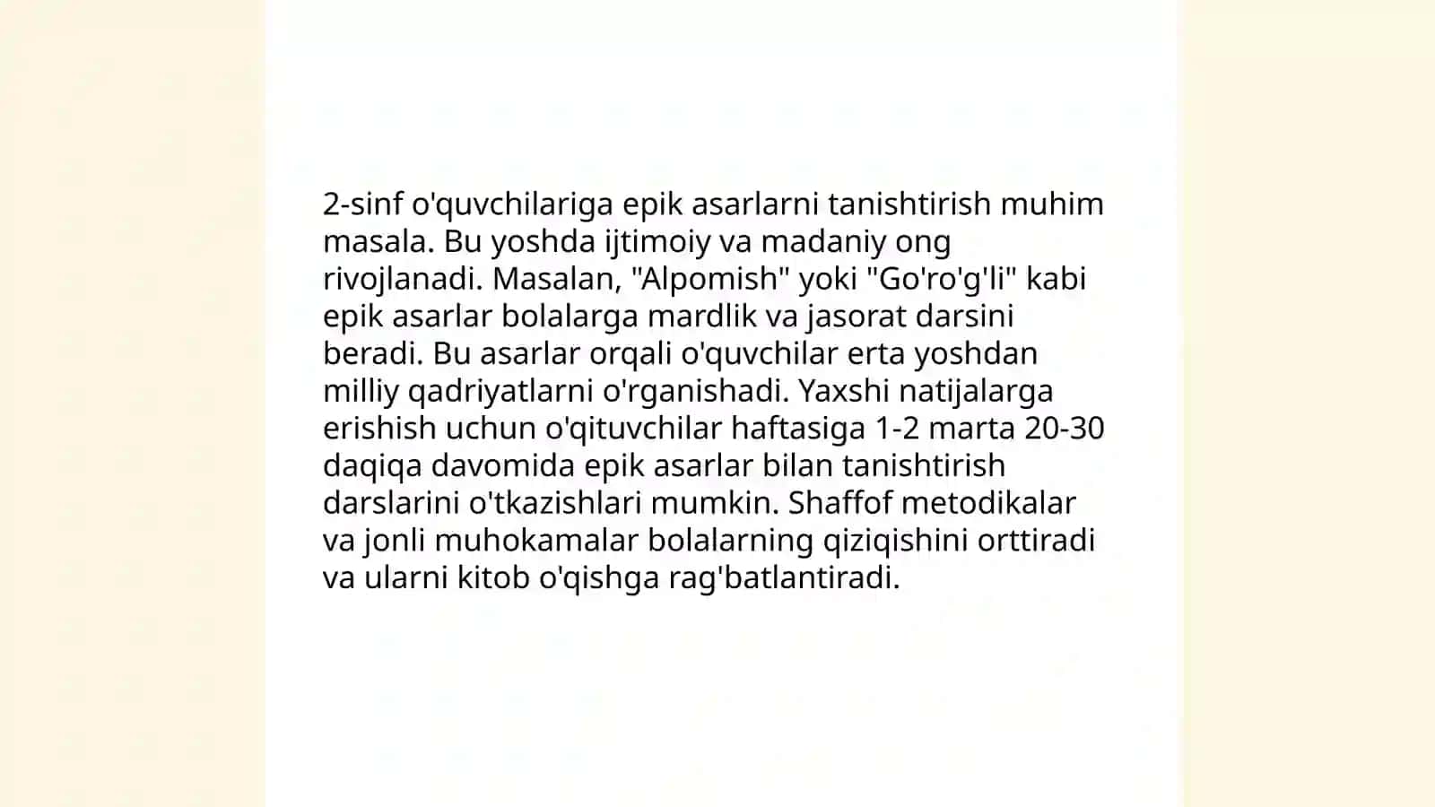 Boshlang'ich sinfda epik asarlar ustida ishlash 4