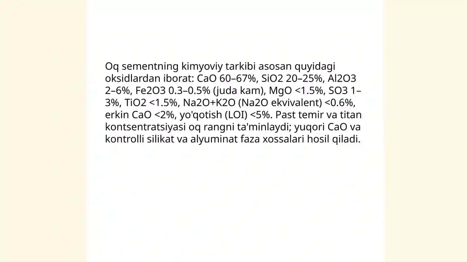Oq sementning tarkibi va xossalari 4