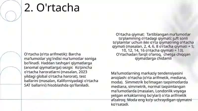 O'rtacha miqdorlar va ularning tasnifi 4