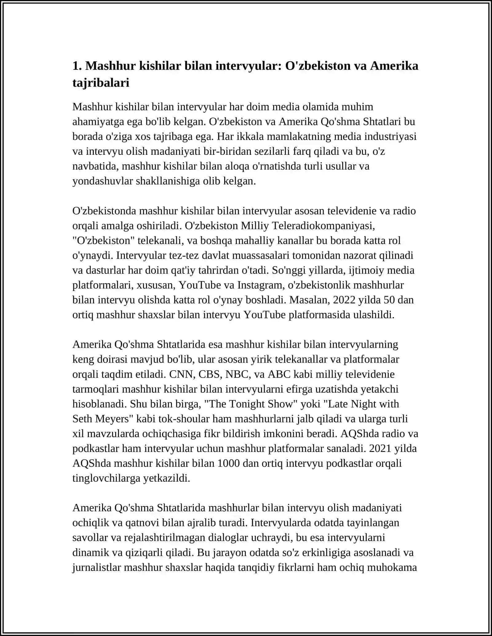 FARGONA DAVLAT UNIVERSITETI CHET TILLARI FAKULTETI FILOLOGIYA VA TILLARNI O’QITISH:INGLIZ TILI YO’NALISHI O’ZBEKISTON VA AMERIKANI QUYIDAGI MAVZULA BOYICHA TAQQOSLASH 4