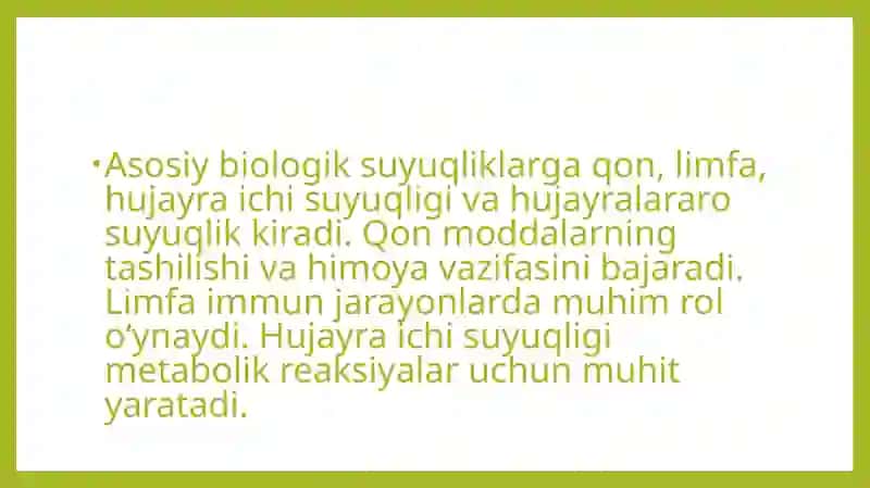 Organizming biologik suyuqliklari elektrolit va noelektrolitlar eritmalari sifatida 4
