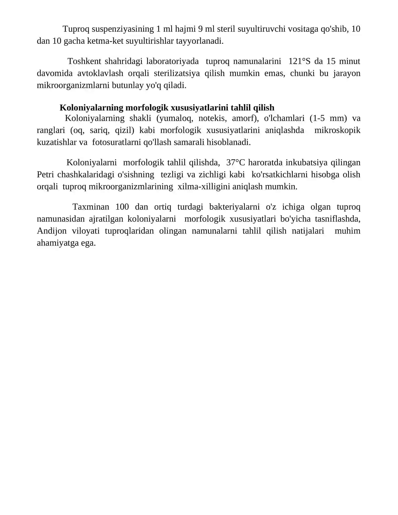 Tuproq mikroorganizmlarining sof kulturasini olish va uni tahlili 4