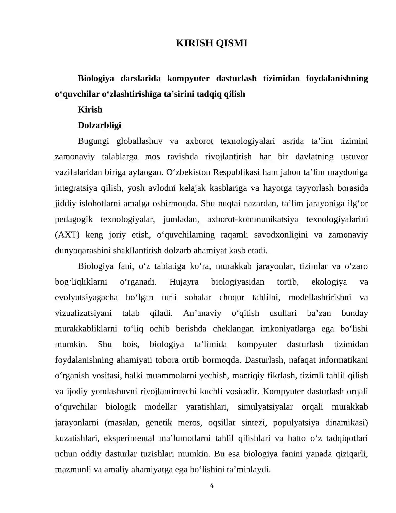 Biologiya darslarida kompyuter dasturlash tizimidan  foydalanishning  o'quvchilar oʻzlashtirishiga ta' siri 4