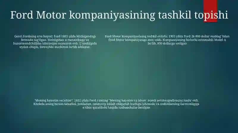 Genri Ford: "Mening Hayotim" Kitobi 4