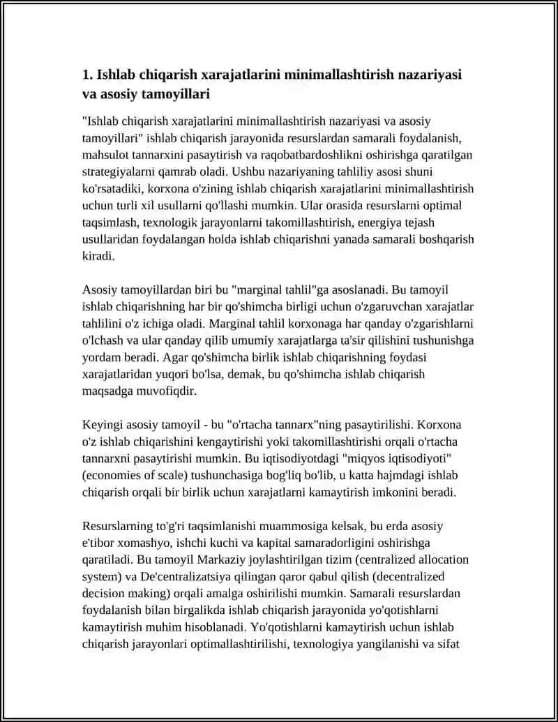 ISHLAB CHIQARISH XARAJATLARINI MINIMALLASHTIRISH SHARTLARI VA KORXONANING NUQTASINI HISOBLASH YOʻLLARI 4