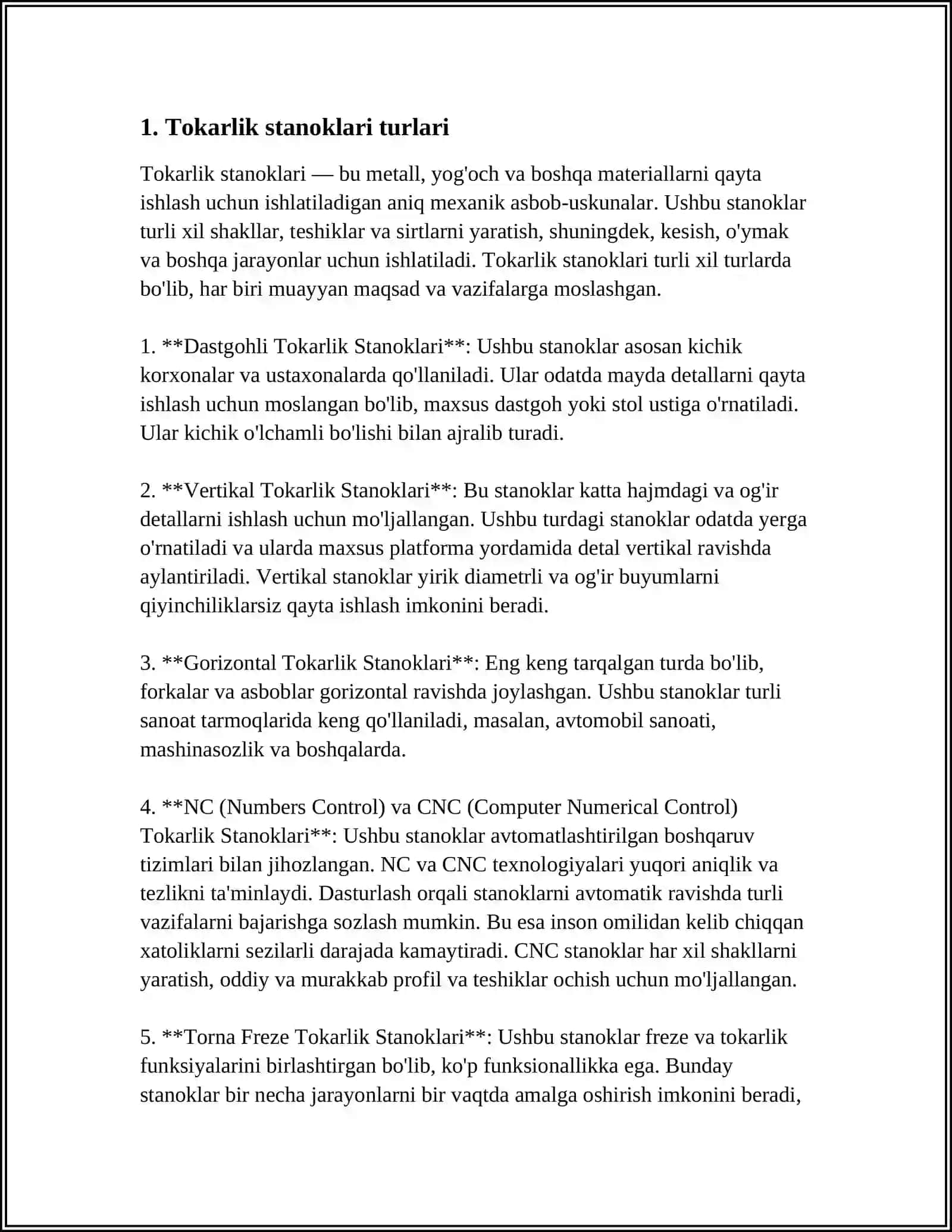 TOKIRLIK STANOKLARI MARKALARI KLASIFIKATSIYALARI ISHLOV BERISH USULARI 4