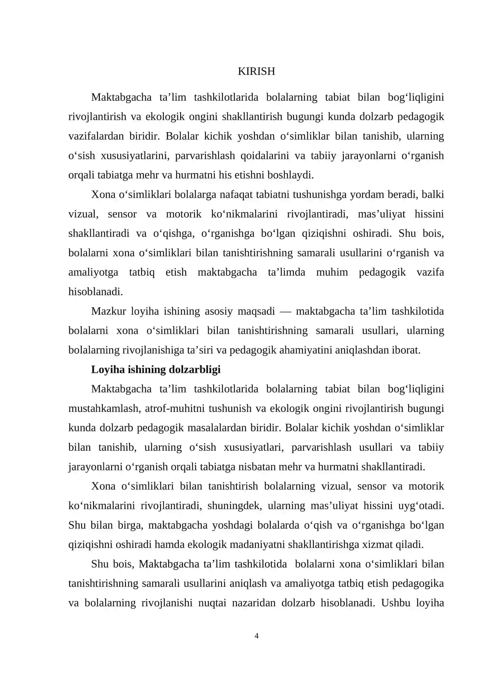 “Maktabgacha ta’lim tashkilotida bolalarni xona o’simliklar bilan tanishtirish usullari” mavzusida LOYIHA ISHI 4