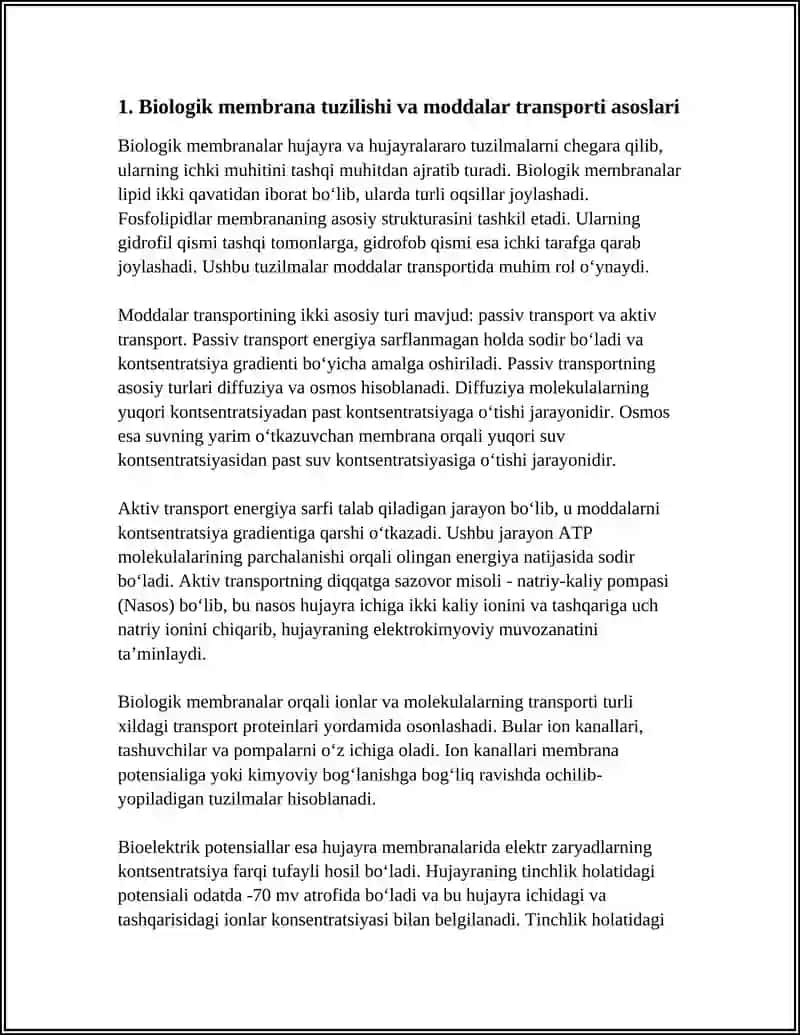 MODDALAR TRANSPORTI. MODDALARNING BIOLOGIK MEMBRANALAR ORALIQ TRANSPORTI 4
