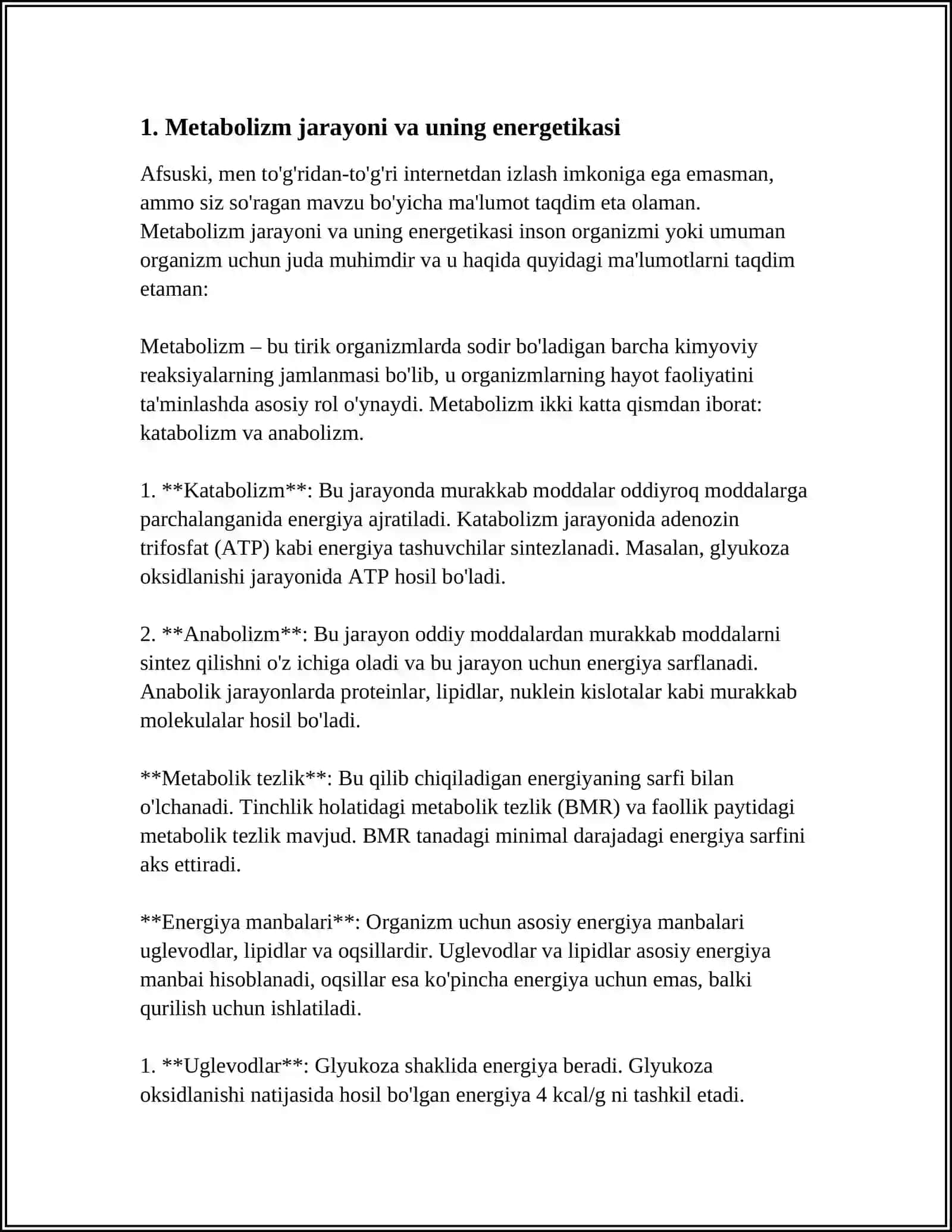 METABOLIZM JARAYONIDA ENERGIYA HOSIL BOʻLISHI VA SARFLANISHI 4