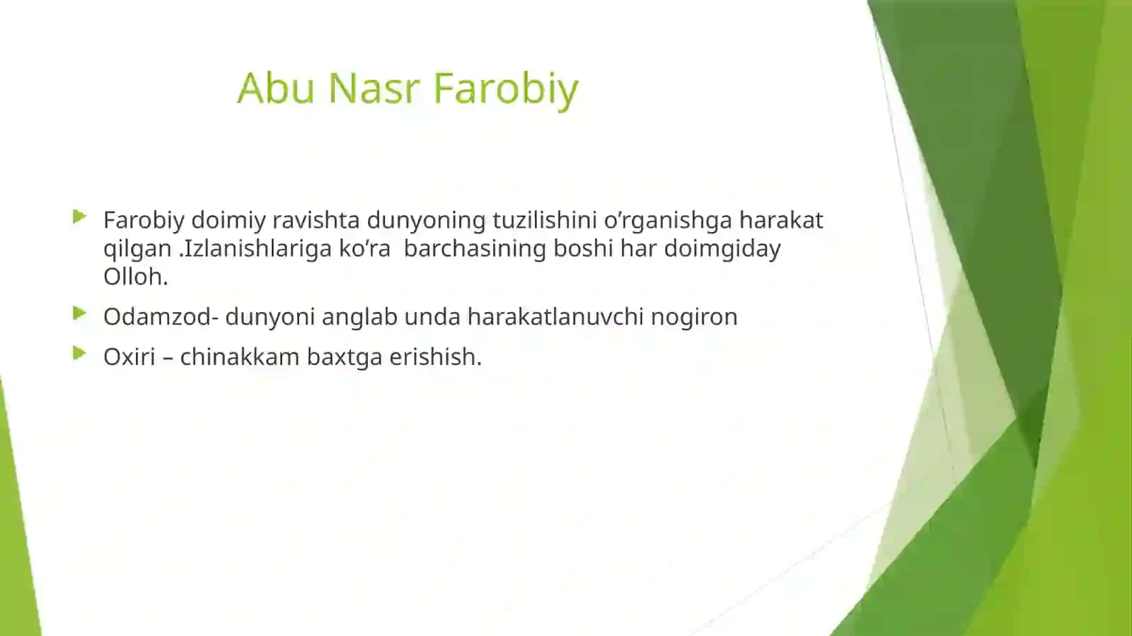 Abu Nasr Farobiyning Jahon ilm fani va ma'naviyat olamiga qo'shgan hissasini gapirishdan oldin uning hayoti hamda u haqida berilgan ma'lumotlariga to'xtalib o'tish joizdir 4