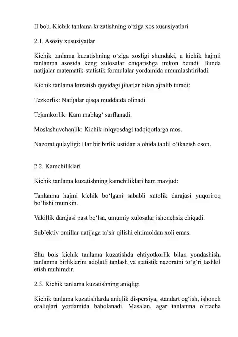 KICHIK TANLAMA KUZATISH MOHIYATI VA UNING O‘ZIGA XOS XUSUSIYATLARI 4