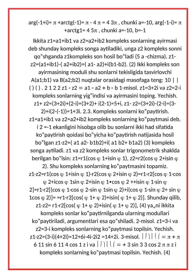 Kompleks sonlar va ular ustida amallar 4