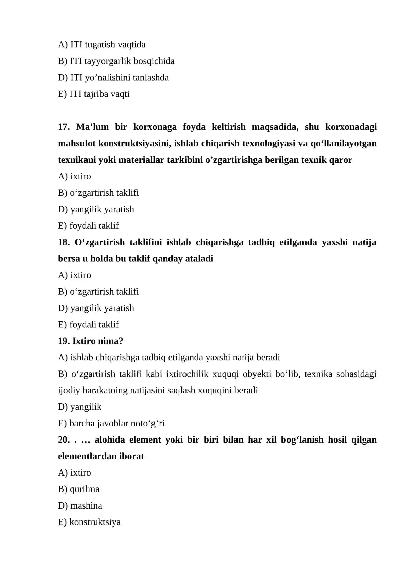 TESTLAR mashinasozlik patent va h.k boshqa mavzular boyicha 4