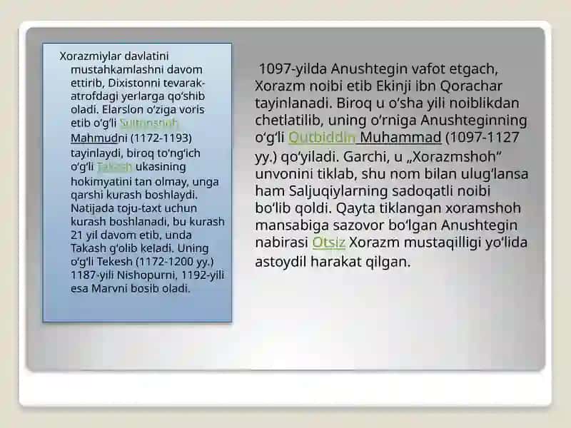 Xorazmshohlar davlati va uning yuksalishiXorazmshohlar davlati va uning yuksalishi 4