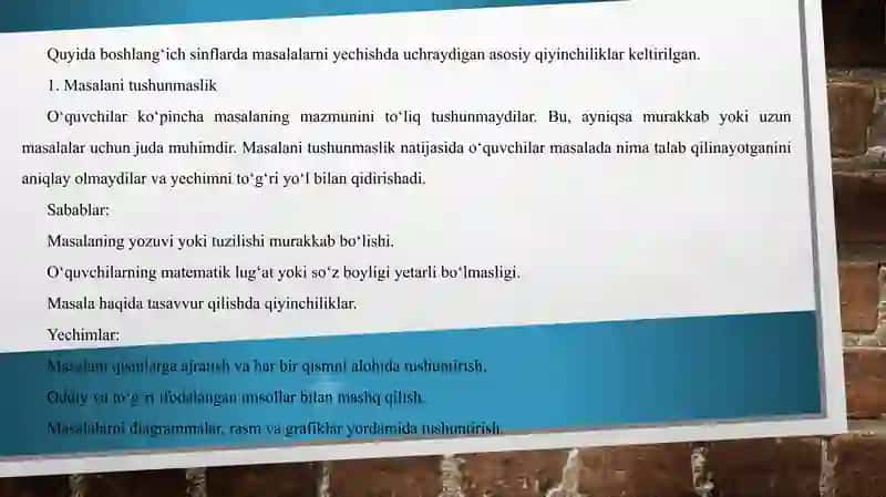 Boshlangʻich sinflarda matematika oʻqitishda texnik vositalardan foydalanish metodikasi 4