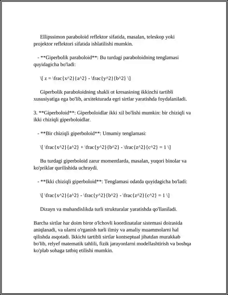 MUSTAQIL ISH Mavzu: IKKINCHI TARTIBLI SIRTLAR: ELIPS,GIBERBOLA,PARABOLA 4