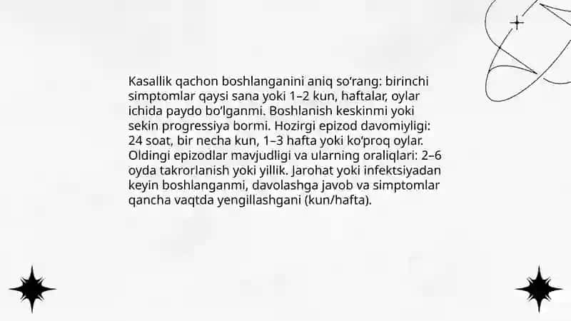 Terining yiringli kasalliklarida bemorlardan anamnez yigʻish 4