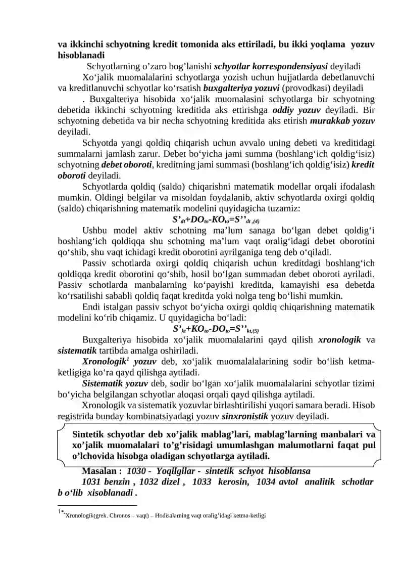 2-mavzu: BUXGALTERIYA BALANSI, SCHYOTLAR TIZIMI VA IKKI YOQLAMA YOZUV 4