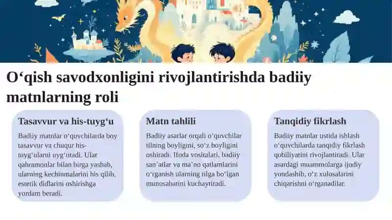 Oʻqish savodxonligining maqsadi. Ona tili va oʻqish savodxonligida badiiy matnlar ustida ishlash 4