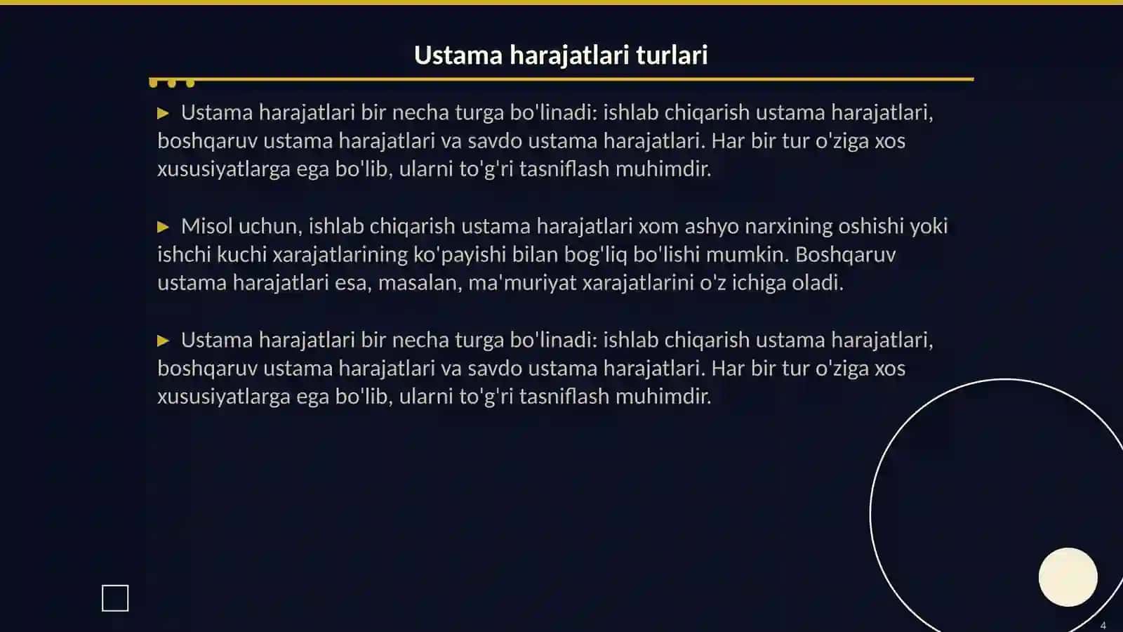 Ustama harajatlari hisobi 4