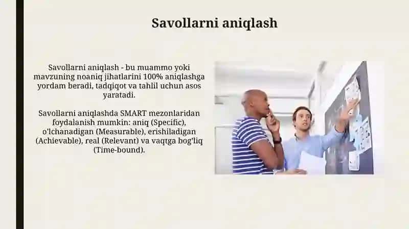 Taqdimot muammolarini, savollarini va maqsadlarini shakllantirish 4