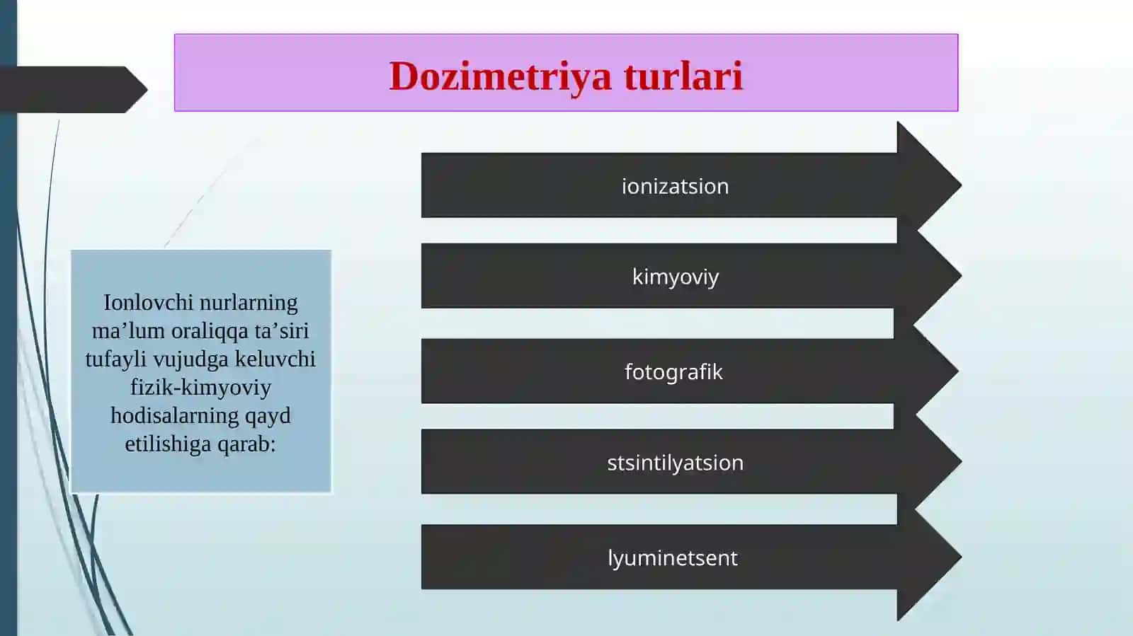 Dozimetriya metodlari. Dozimetrik asboblar tasnifi. 4