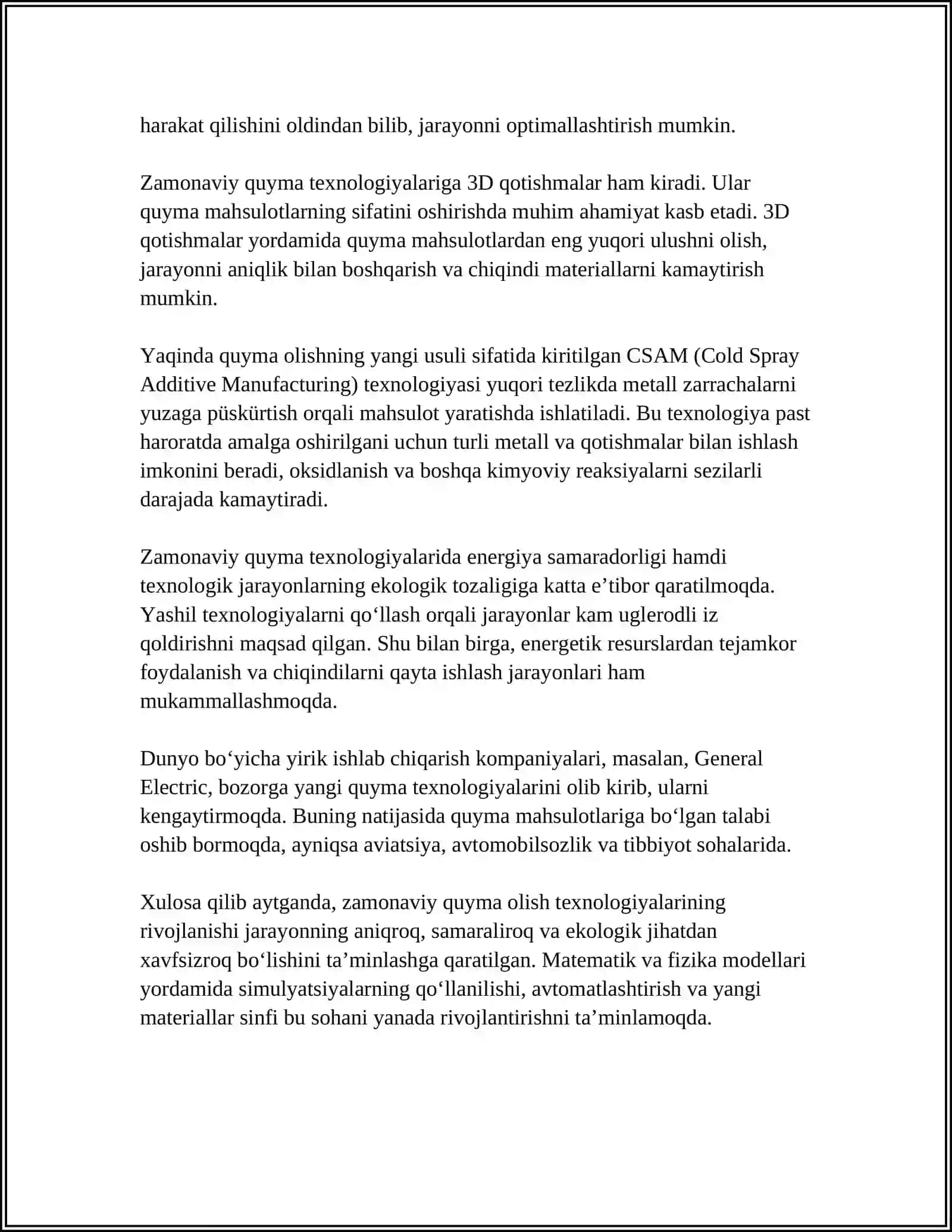 ZAMONAVIY QUYMA OLISH TEXNOLOGIYALARI VA ULARNING AFZALLIKLARI 4