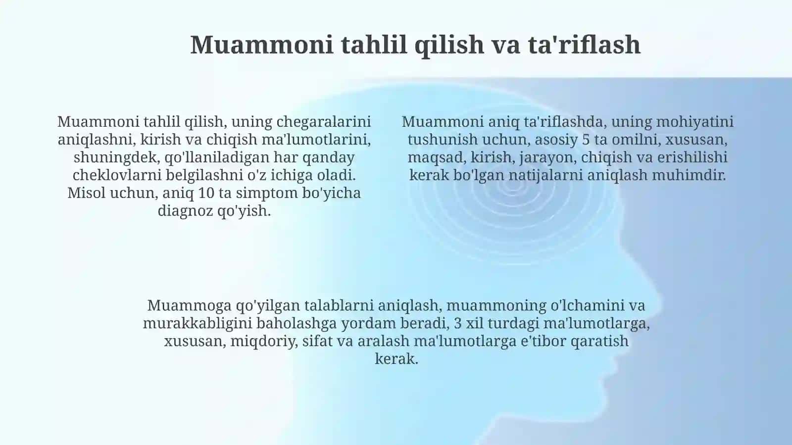 Kompyuterda masala echishning asosiy bosqichlari. Algoritmlash va tibbiyotda masalalarni echish 4