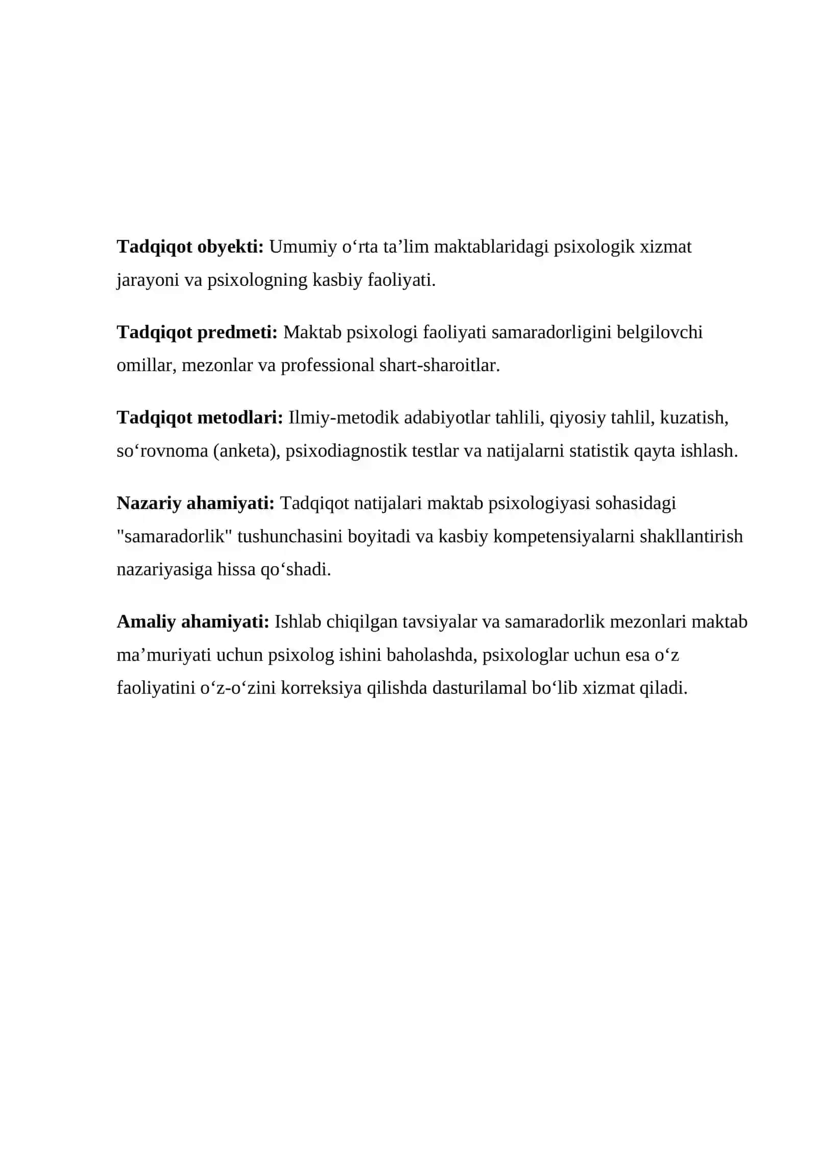 "Maktab psixologining professional faoliyatini samaradorligi ko'rsatkichlari va shartlari." 4