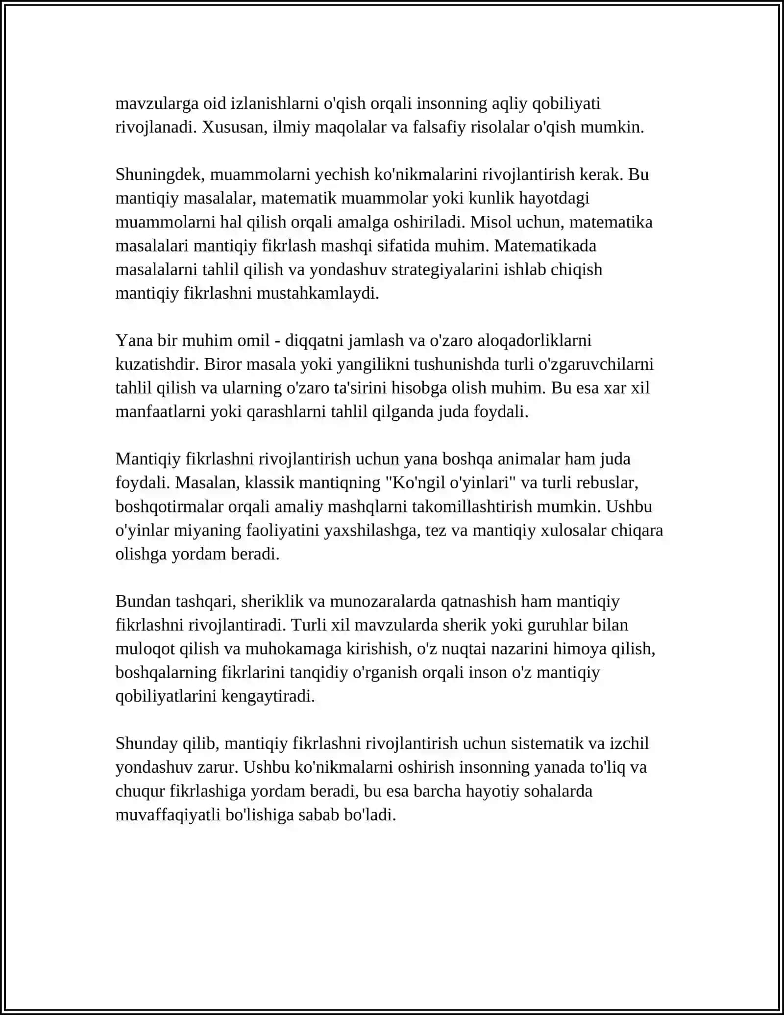 BOSHLANG'ICH SINFDA MASALALARNI YECHISHGA O'RGATISHDA MANTIQIY FIKRLASHNI RIVOJLANTIRISH 4