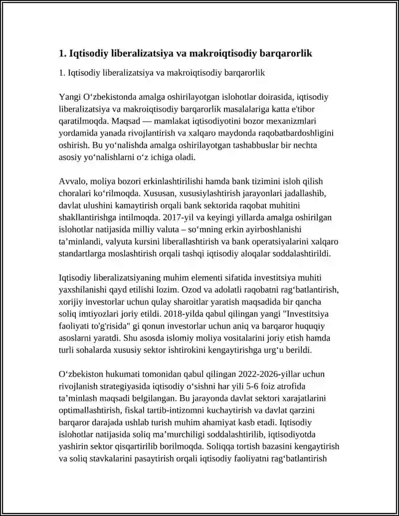 YANGI OʻZBEKISTONDA AMALGA OSHIRILAYOTGAN ISLOHOTLAR 4