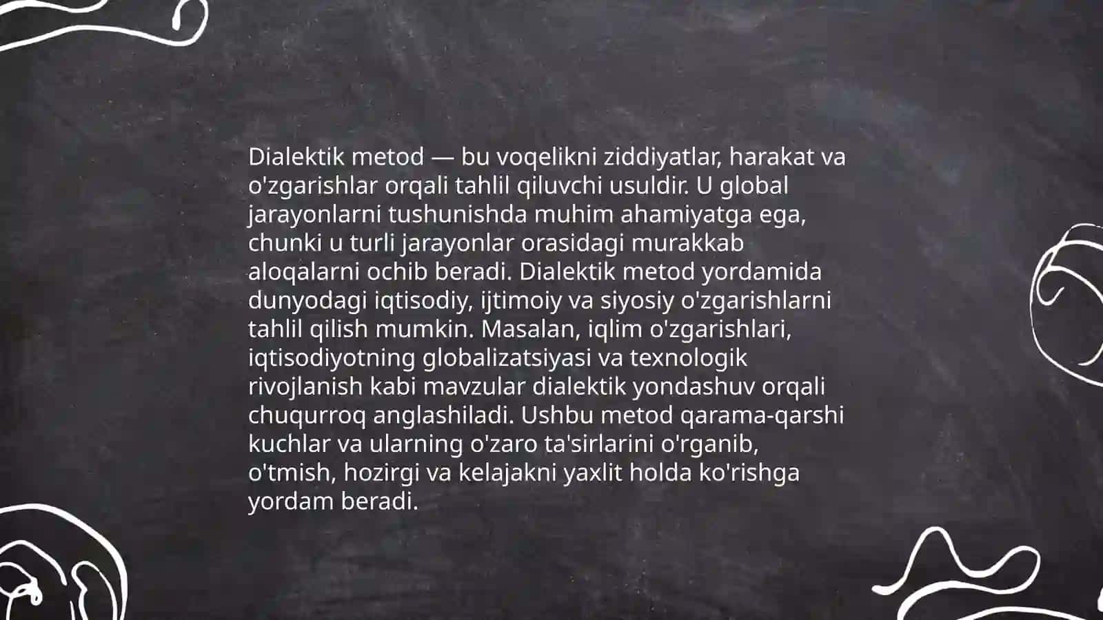 Global jarayonlar dialektikasi mavzusida tahliliy ma'ruza tayyorlash va uning taqdimotini o'tkazish 4