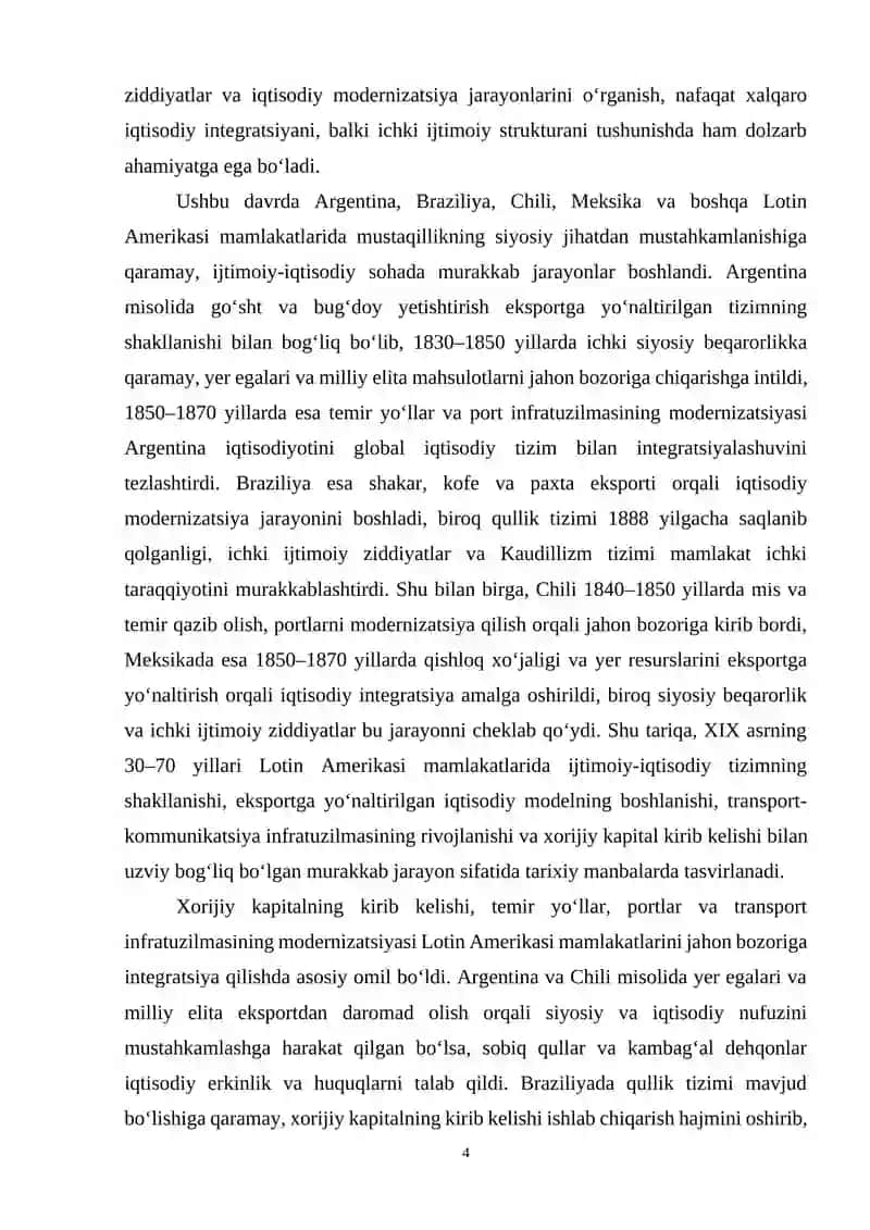 XIX ASRNING 30-70 YILLARIDA LOTIN AMERIKASI DAVLATLARINING IJTIMOIY-IQTISODIY AHVOLI 4