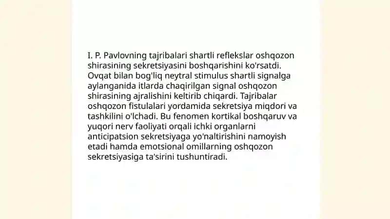 I. P. Pavlovning hazm soxadidagi ishlari 4