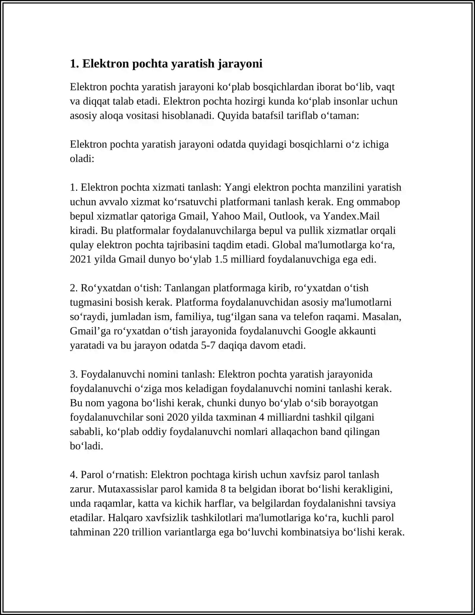 ELEKTRON POCHTA YARATISH HAQIDA HISOBOT 4