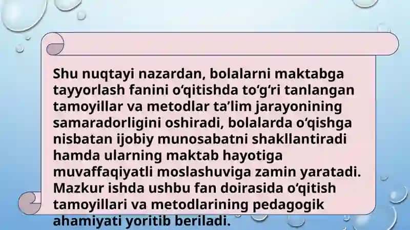 Bolalarni maktabga tayyorlash fanini oqitish metodikasi fanini oqitish tamoyillari va metodlari. 4