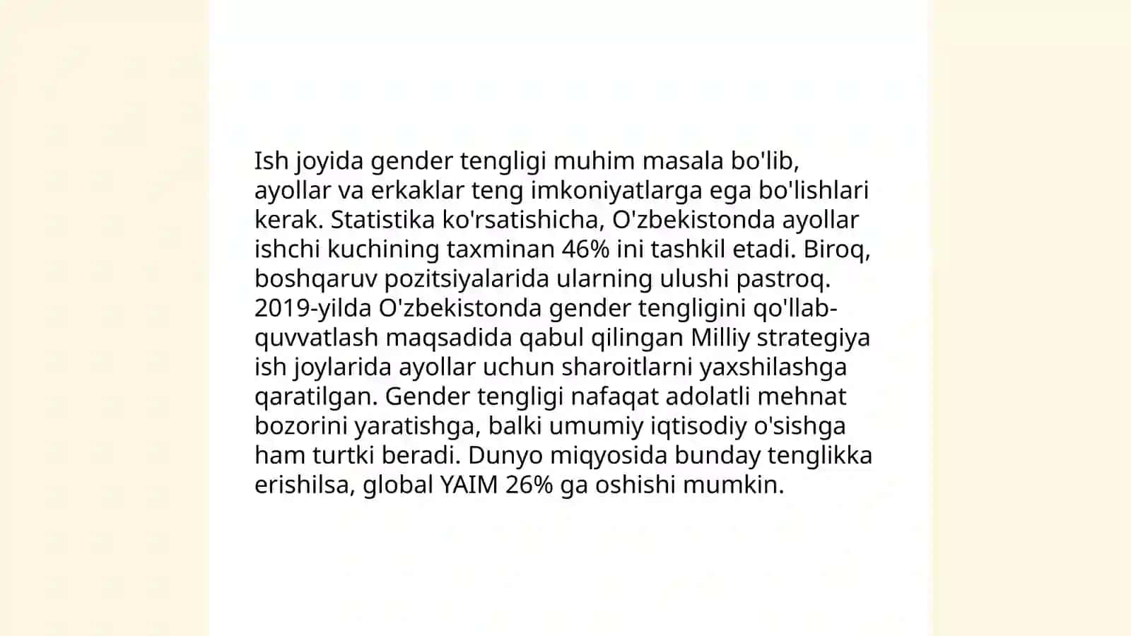 Xotin-qizlar va erkaklarning teng huquqliligi 4