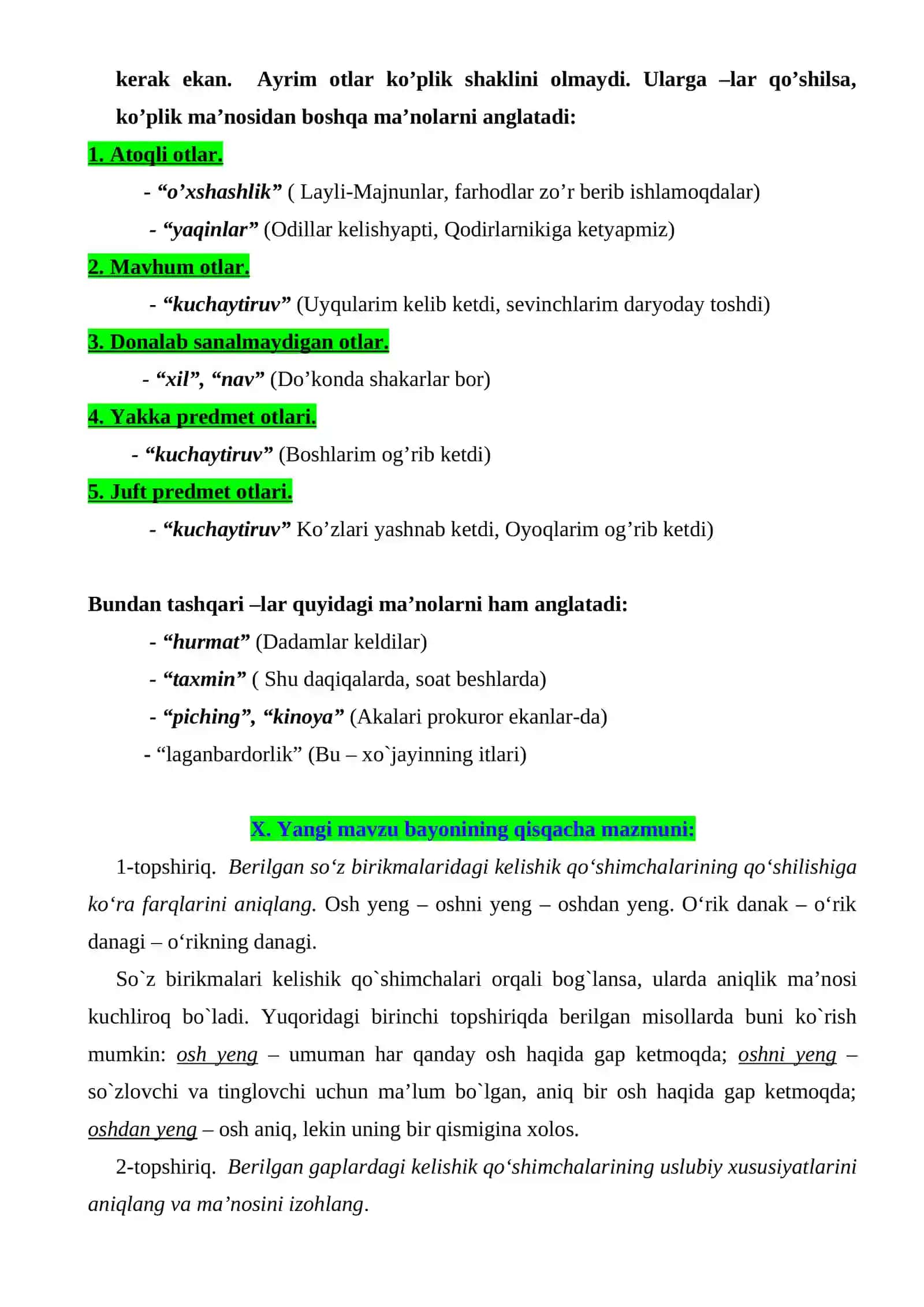"Kelishik qo‘shimchalarining uslubiyati" dars ishlanmasi 4