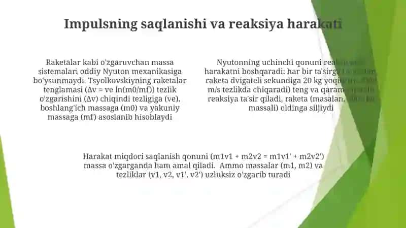 O'zgaruvchan massali jismlarning harakati. Reaktiv harakat 4