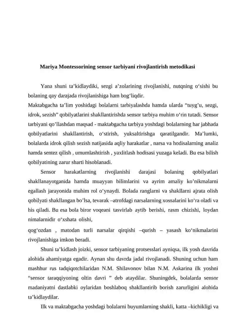 Sensor Tarbiyani Tashkil Etish Kurs Ishi 4