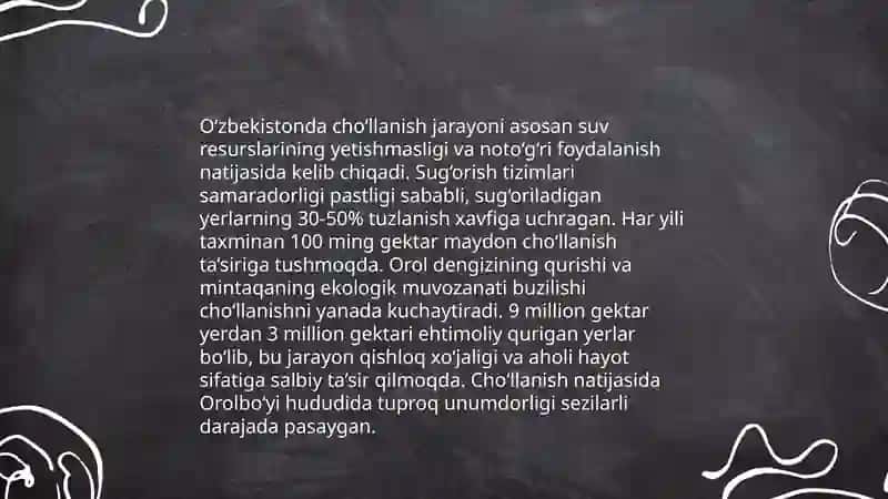 O'zbekistonda landshatlarining antiropogen o'zgarishi va tirik organizimlarga ta'siri 4