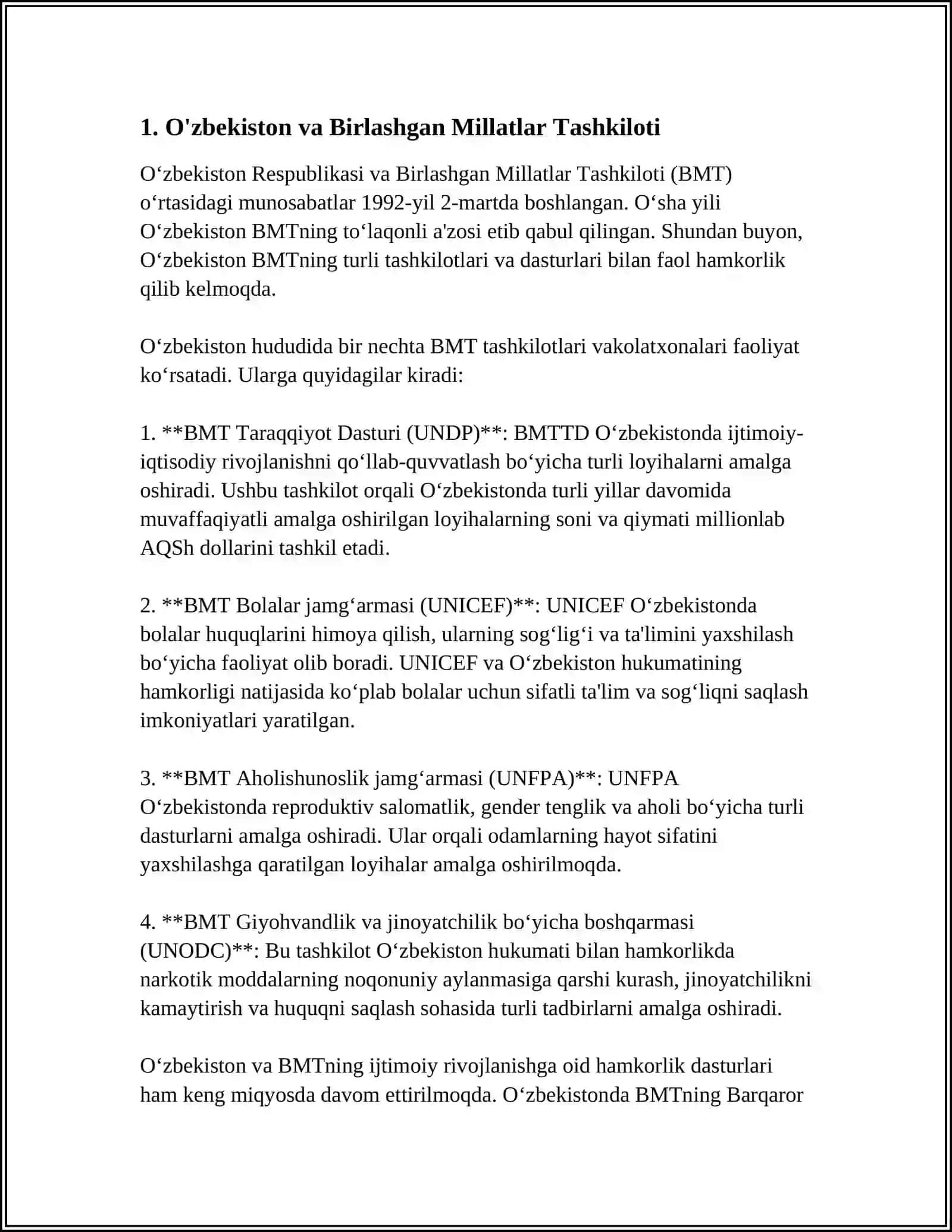 O'zbekistonning Xalqaro Tashkiyotlar Bilan Hamkorlik Aloqalari 4