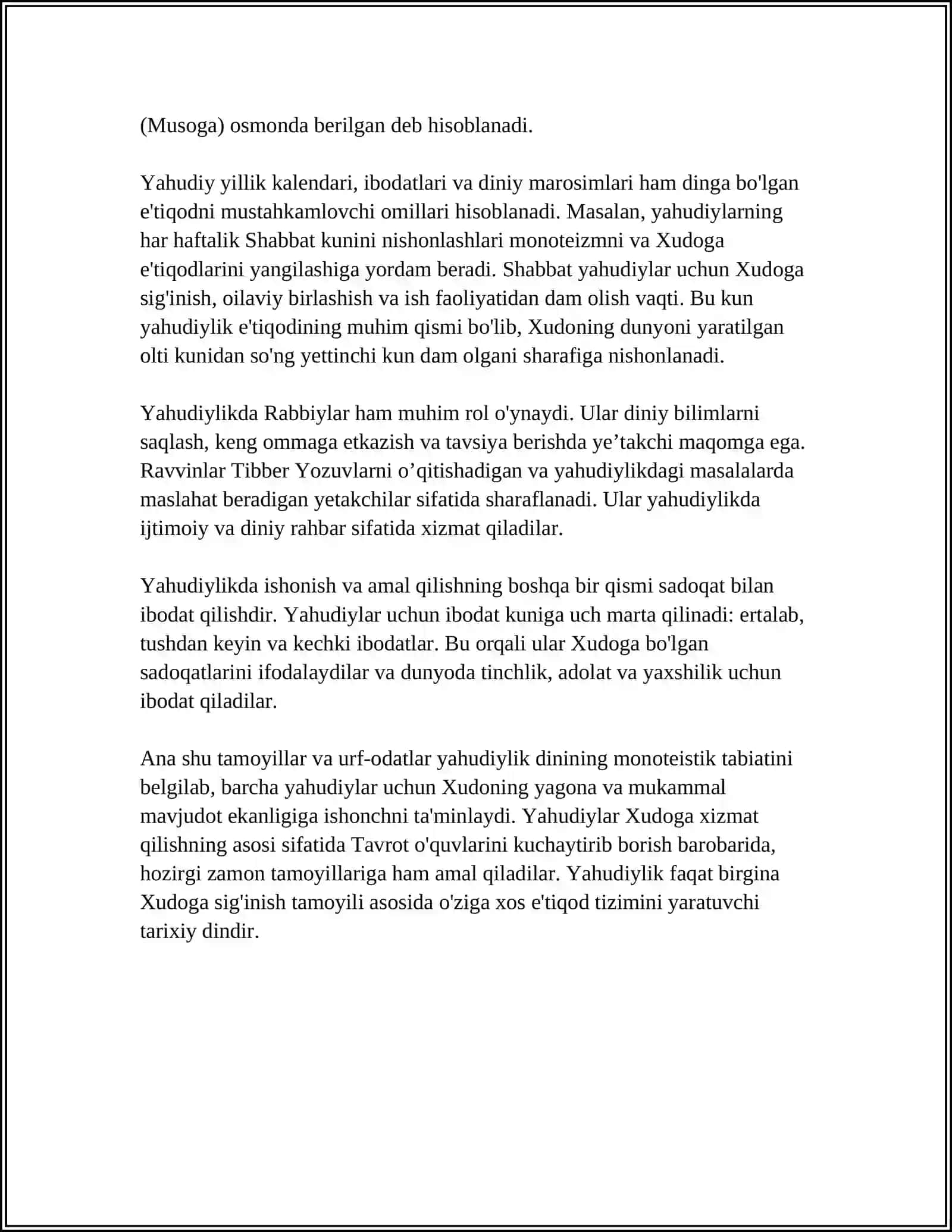 YAHUDIYLIK TA'LIMOTI, AN'ANA VA MARSIMLARI 4