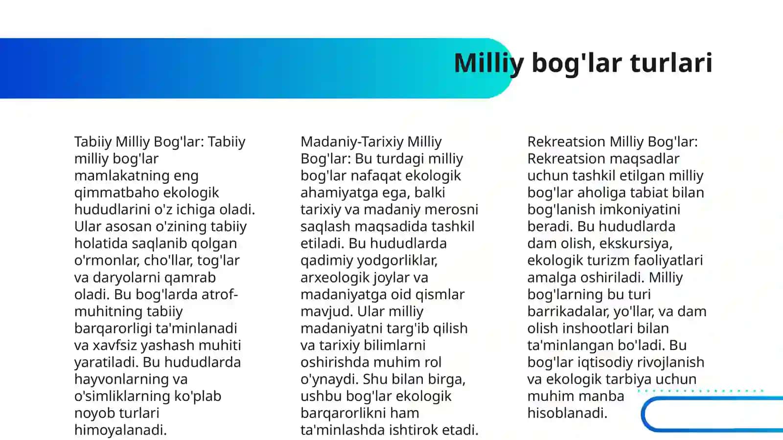 MAMLAKATDAGI GO'RIQXONALAR VA MILLIY BOG'LAR 4