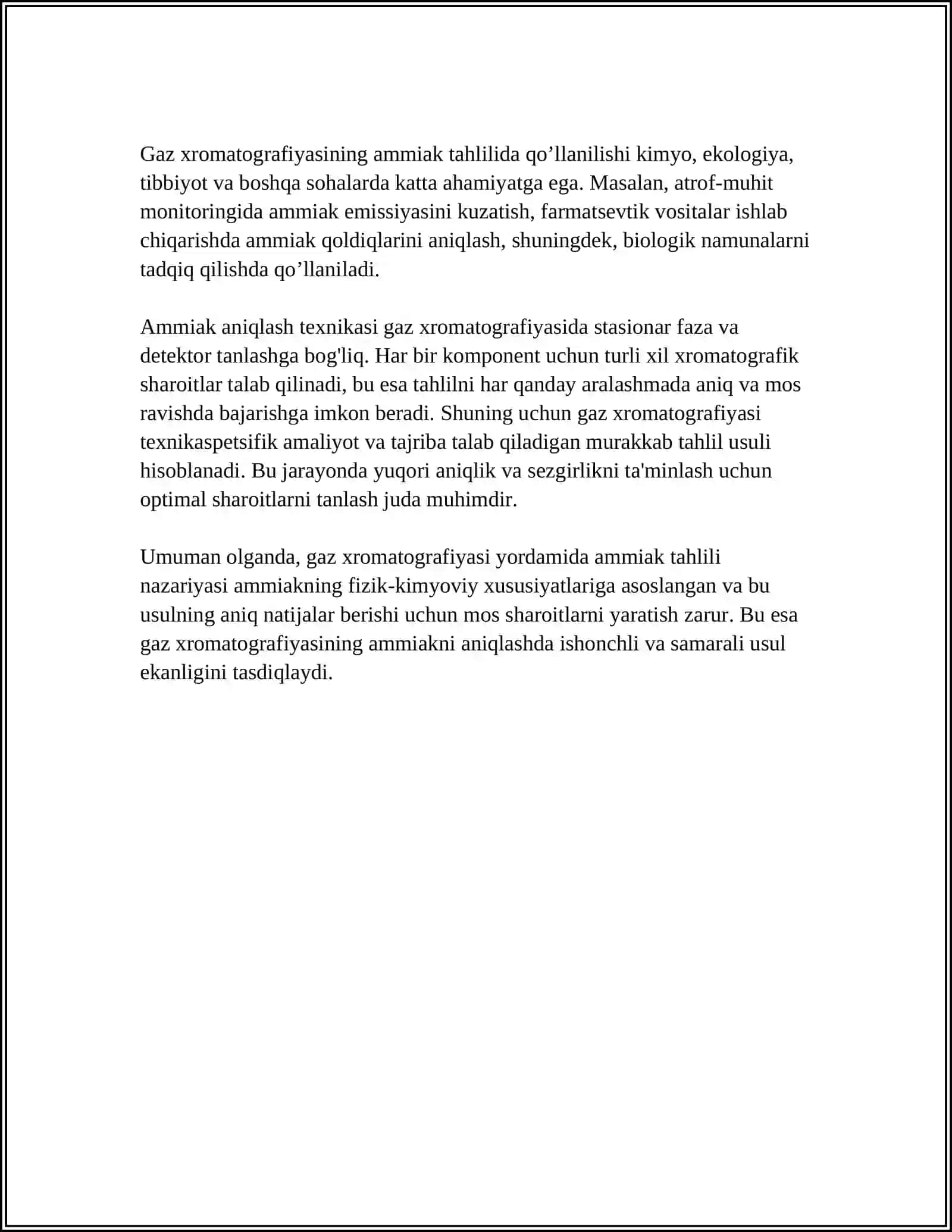 GAZ XROMATOGRAFIYASI YORDAMIDA AMMIAK TAHLILI 4